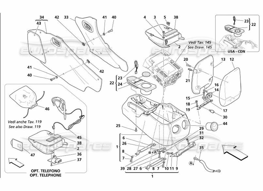 maserati 4200 coupe (2005) túnel: diagrama de piezas de estructura y accesorios