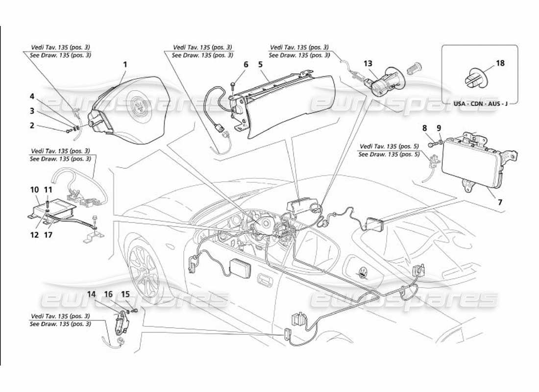 maserati 4200 coupe (2005) diagrama de piezas del airbag