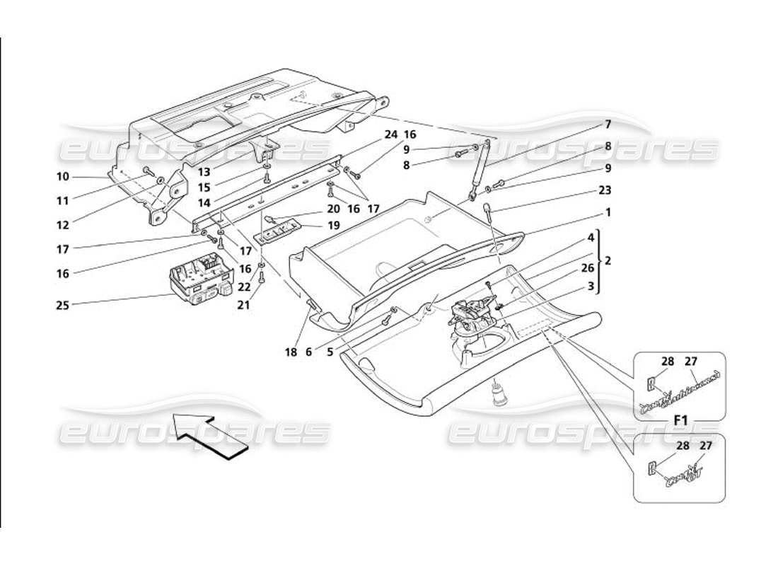 maserati 4200 coupe (2005) cajón del tablero diagrama de piezas