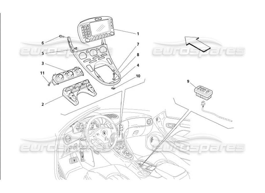 maserati 4200 coupe (2005) diagrama de piezas de instrumentos de túnel