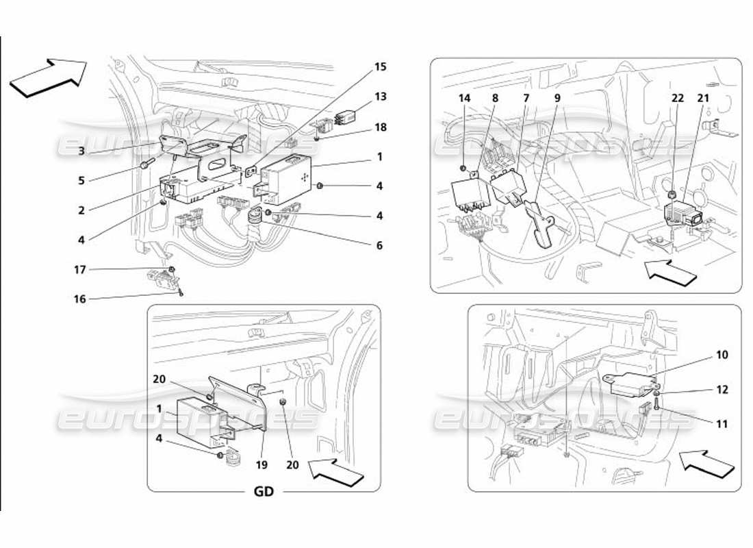 maserati 4200 coupe (2005) diagrama de piezas de la estación de control del compartimento de pasajeros delantero