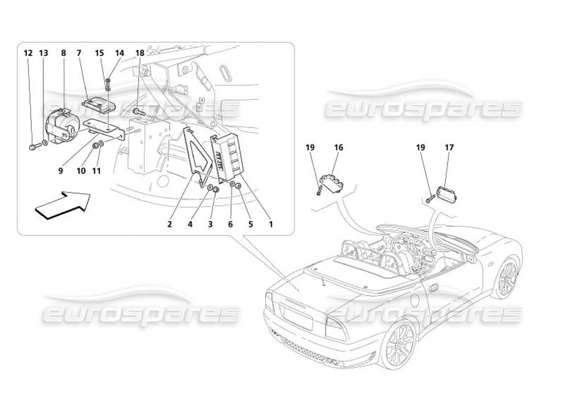 maserati 4200 spyder (2005) cuadros y dispositivos eléctricos antirrobo diagrama de piezas