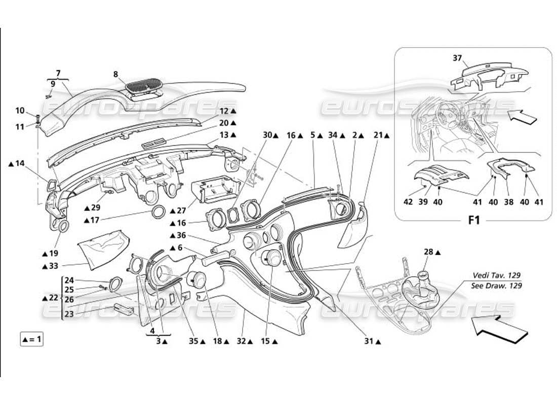 maserati 4200 coupe (2005) panel de control -no para gd- diagrama de piezas