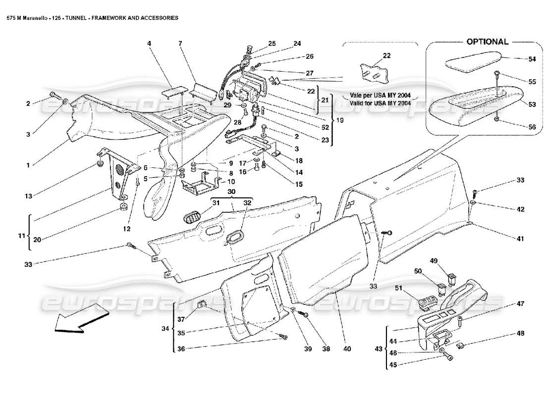 ferrari 575m maranello diagrama de piezas de estructura y accesorios del túnel