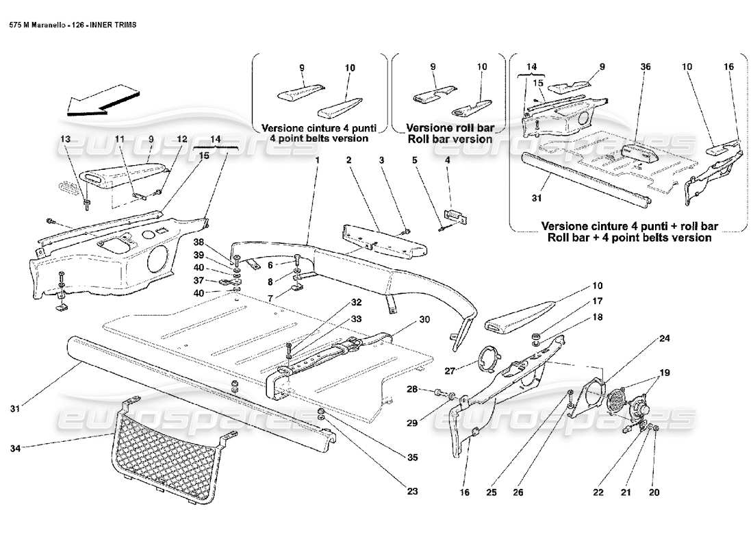 ferrari 575m maranello diagrama de piezas de molduras interiores