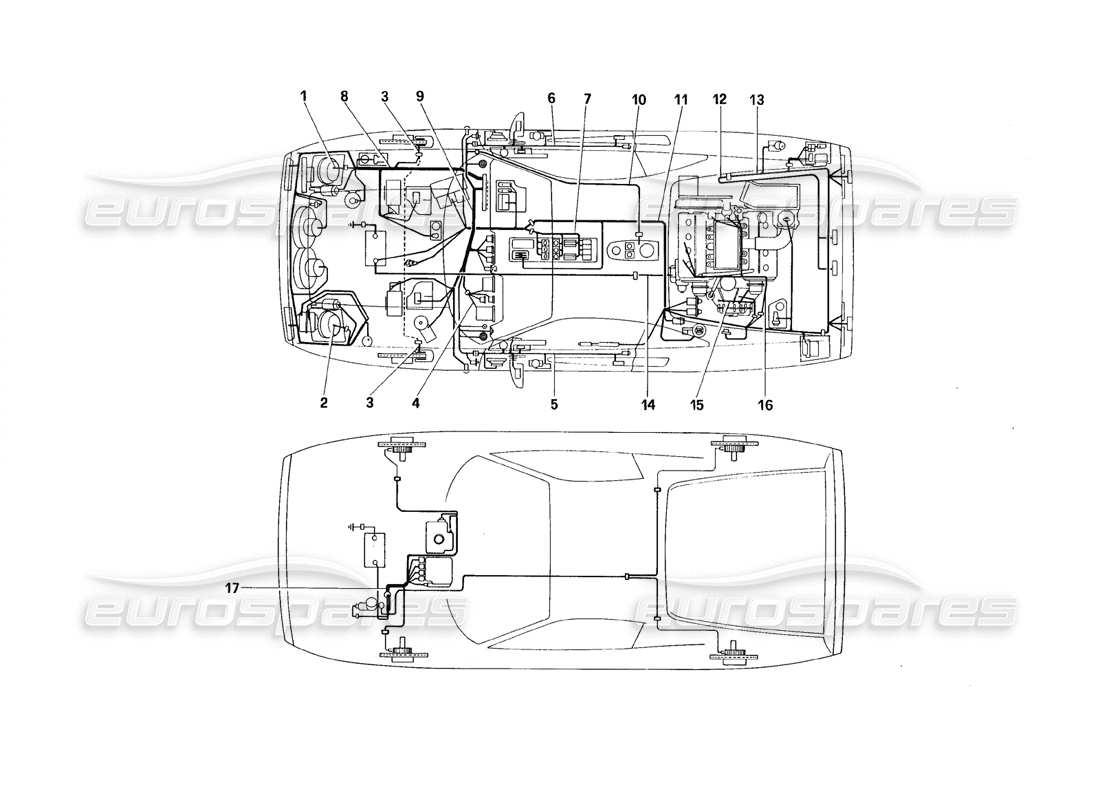 ferrari 328 (1988) sistema eléctrico - cables diagrama de piezas