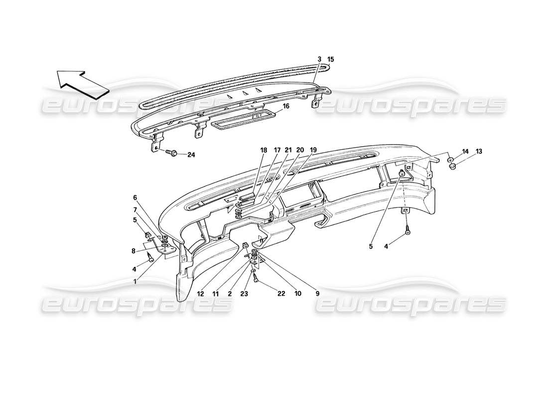 ferrari 348 (1993) tb / ts tablero - diagrama de piezas de estructura y soportes