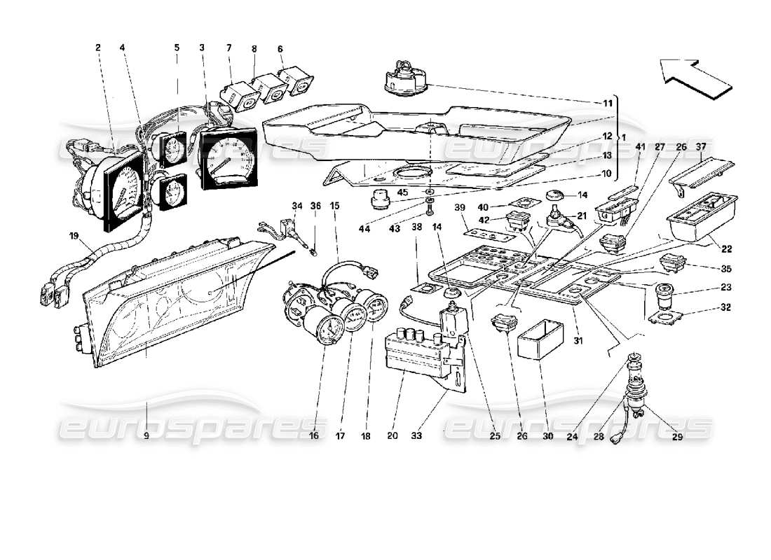 ferrari 512 tr instrumentos y accesorios del habitáculo diagrama de piezas