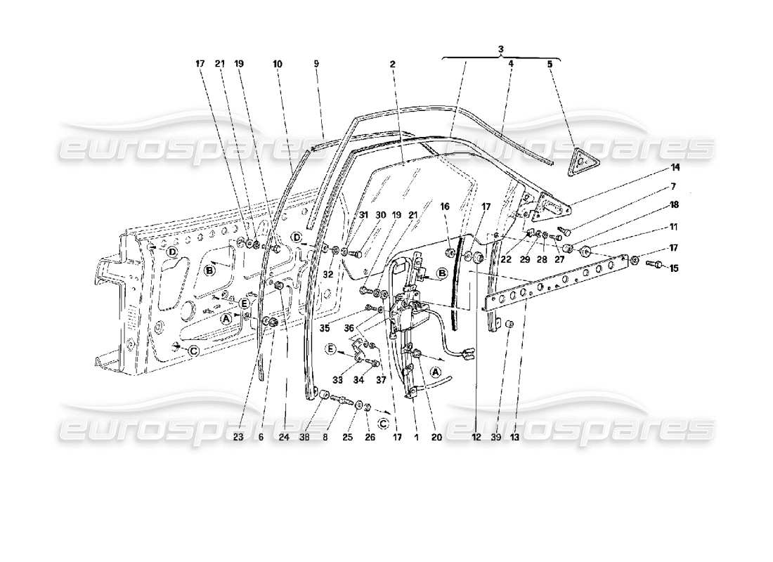 ferrari 512 tr puerta - diagrama de piezas de ventana eléctrica