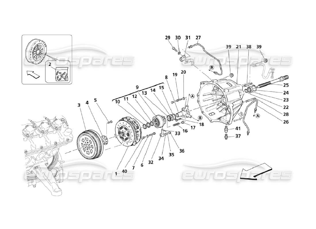 maserati qtp. (2006) 4.2 disco de embrague y carcasa para diagrama de piezas de la caja de cambios f1