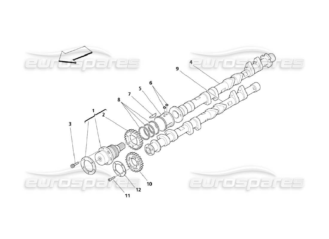 maserati qtp. (2006) 4.2 diagrama de piezas de árboles de levas para la culata del cilindro derecho