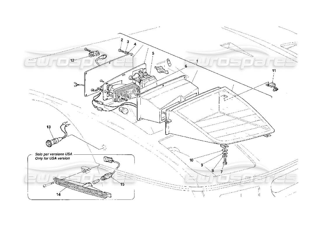 ferrari f40 diagrama de piezas de los faros delanteros