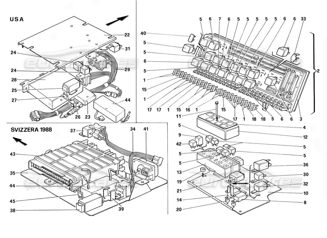 ferrari 328 (1988) tableros eléctricos diagrama de piezas