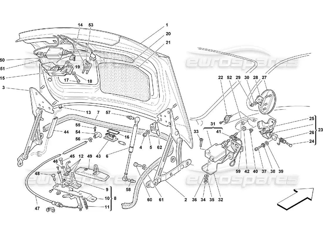 ferrari 550 maranello puerta de maletero y tapa de gasolina diagrama de piezas