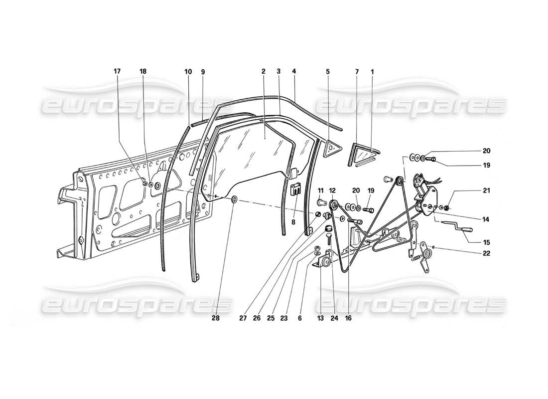 ferrari testarossa (1987) puerta - ventana eléctrica diagrama de piezas