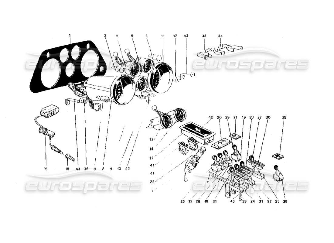 ferrari 308 quattrovalvole (1985) diagrama de piezas de instrumentos y accesorios