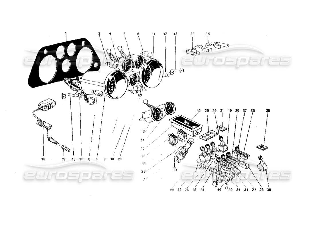 ferrari 308 quattrovalvole (1985) instrumentos y accesorios diagrama de piezas
