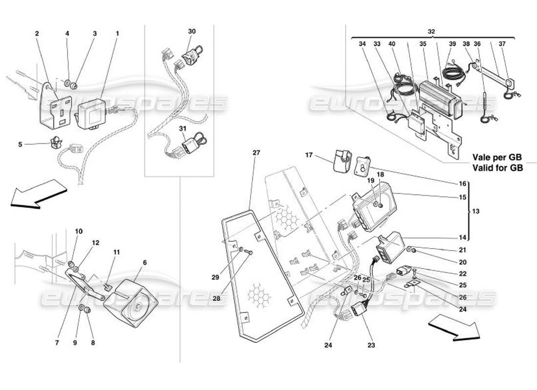 ferrari 575 superamerica diagrama de piezas de dispositivos y tableros eléctricos antirrobo
