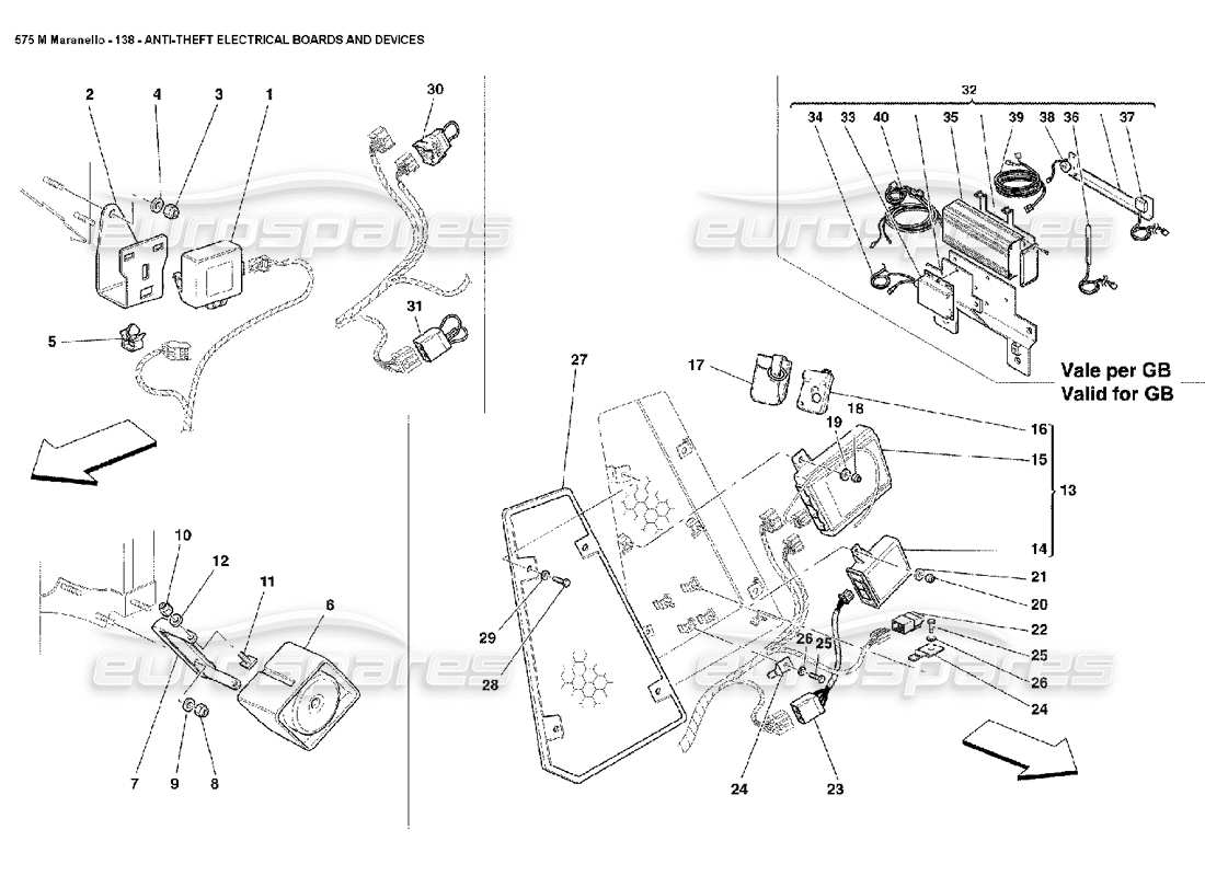 ferrari 575m maranello cuadros y dispositivos eléctricos antirrobo diagrama de piezas