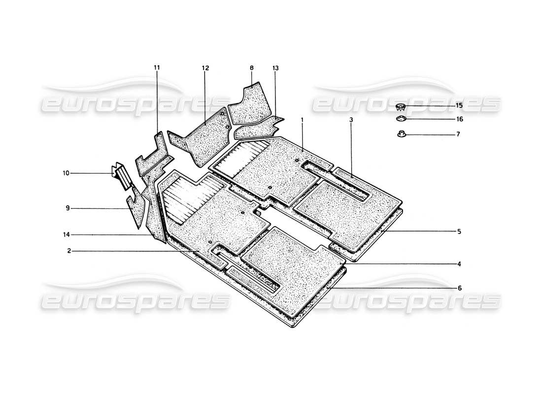 ferrari 512 bb diagrama de piezas de alfombras