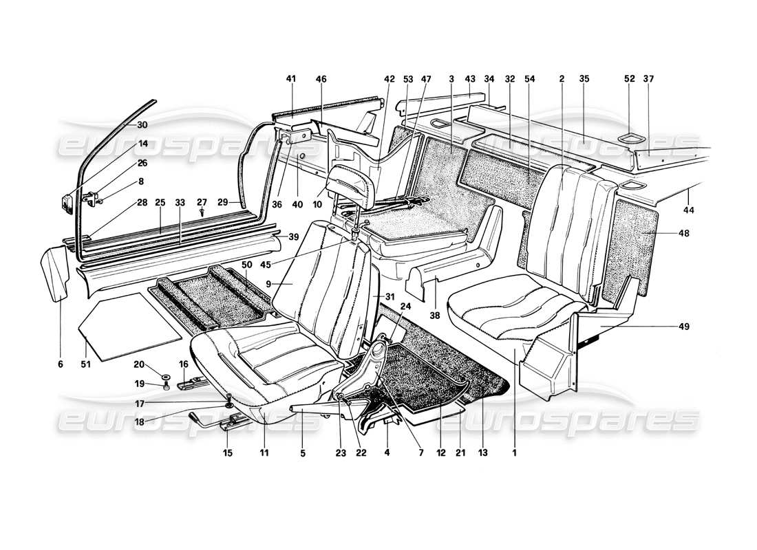 ferrari mondial 3.0 qv (1984) asientos - diagrama de piezas cabriolet