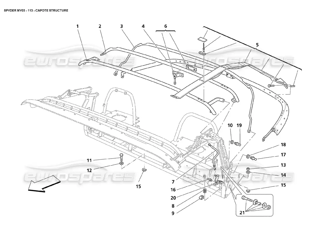 maserati 4200 spyder (2003) estructura de capote diagrama de piezas
