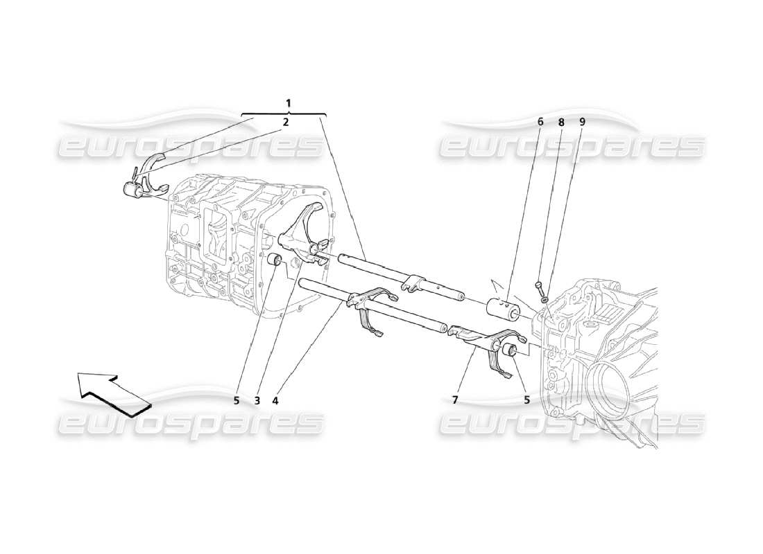 maserati qtp. (2006) 4.2 controles internos de la caja de cambios diagrama de piezas