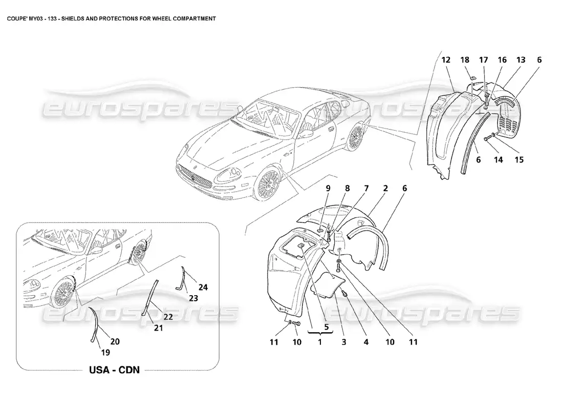 maserati 4200 coupe (2003) escudos y protecciones para compartimiento de ruedas diagrama de piezas