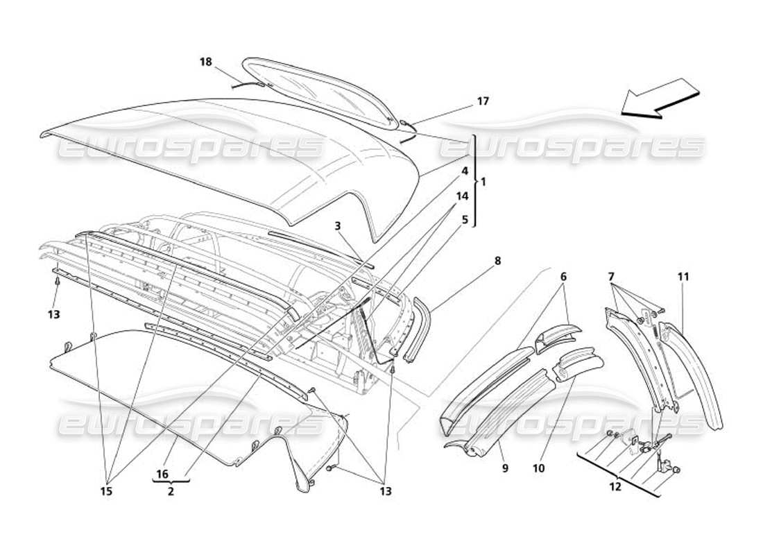 maserati 4200 spyder (2005) tela capote - junta diagrama de piezas