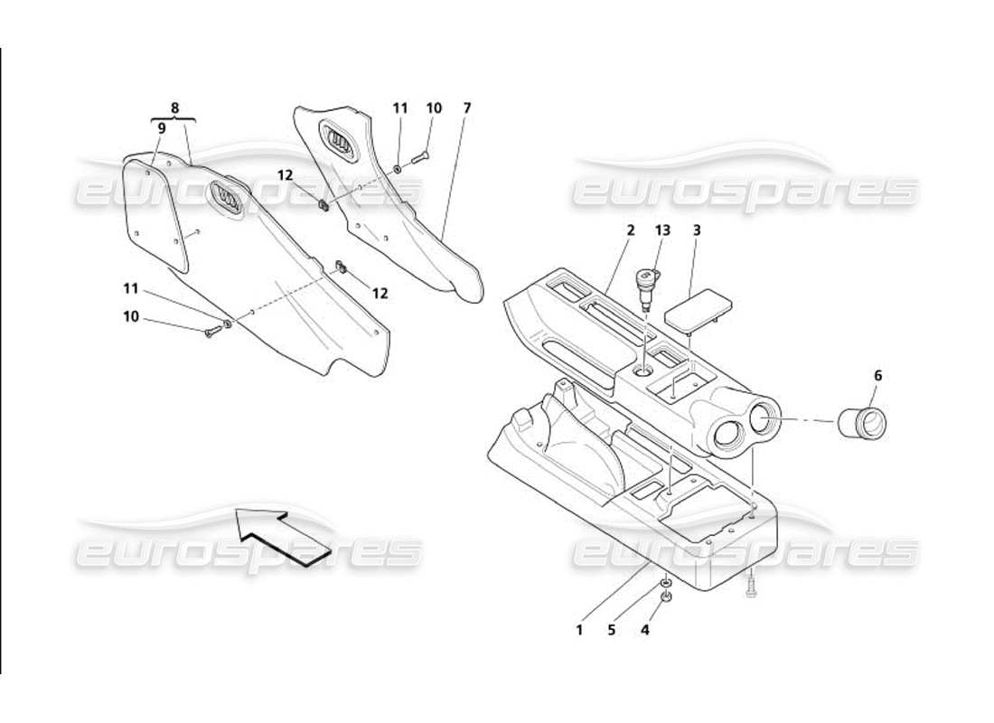 maserati 4200 gransport (2005) túnel: diagrama de piezas de estructura y accesorios