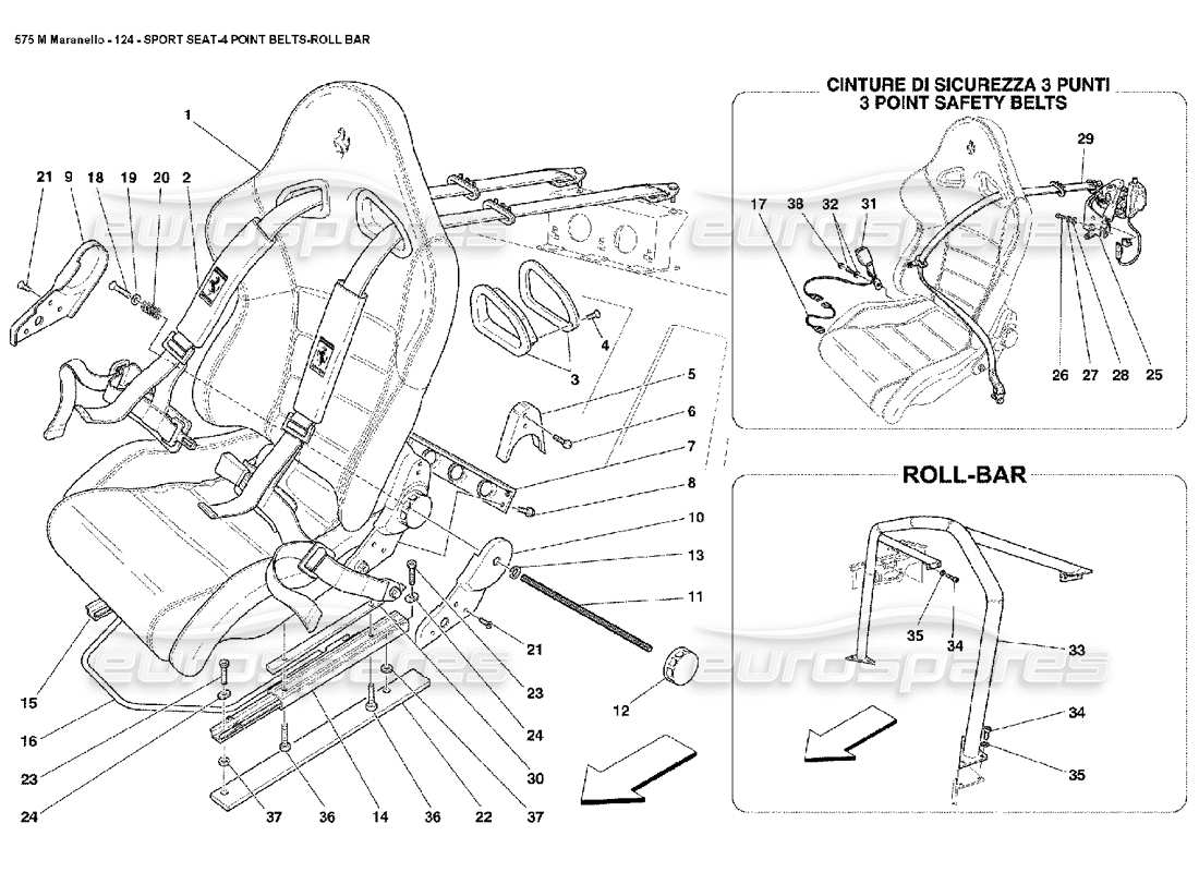 ferrari 575m maranello diagrama de piezas de la barra antivuelco de los cinturones de punto 4 del asiento deportivo