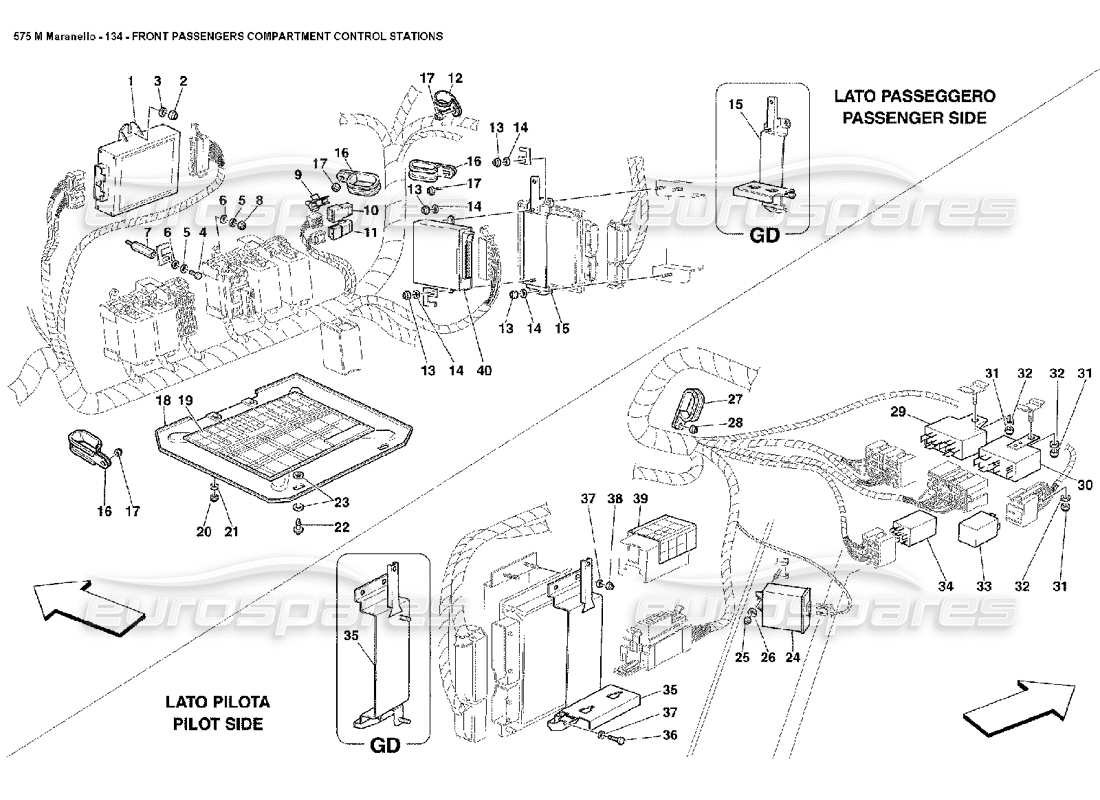 ferrari 575m maranello diagrama de piezas de las estaciones de control del compartimiento de pasajeros delanteros