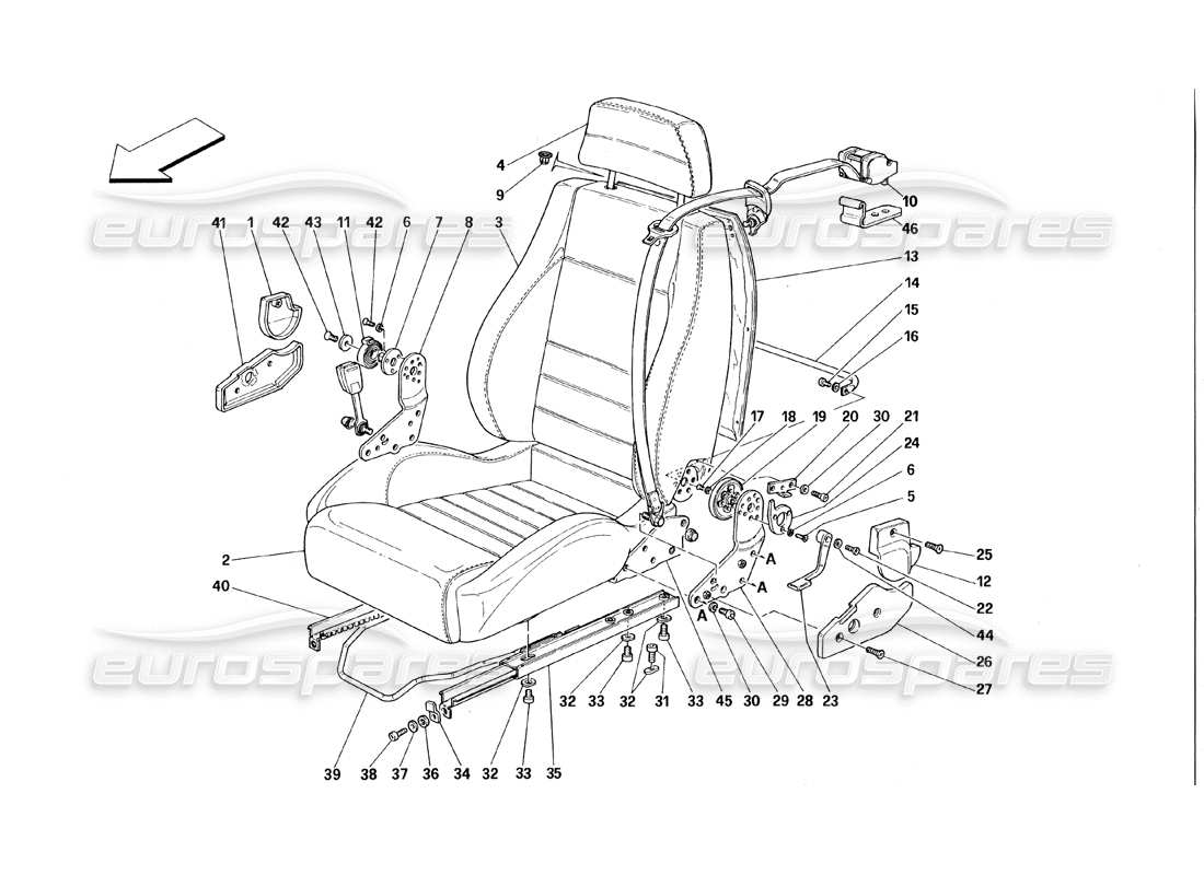 ferrari 348 (1993) tb / ts diagrama de piezas de asientos y cinturones de seguridad