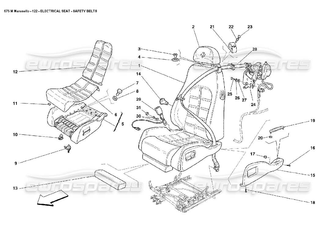 ferrari 575m maranello diagrama de piezas de los cinturones de seguridad eléctricos