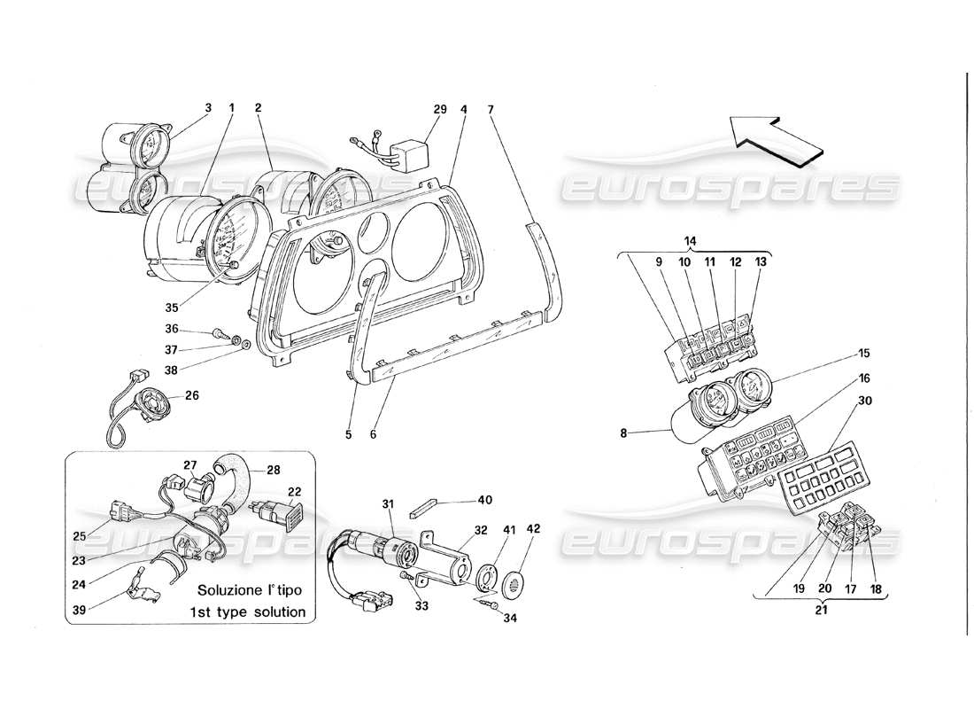 ferrari 348 (1993) tb / ts instrumentos diagrama de piezas