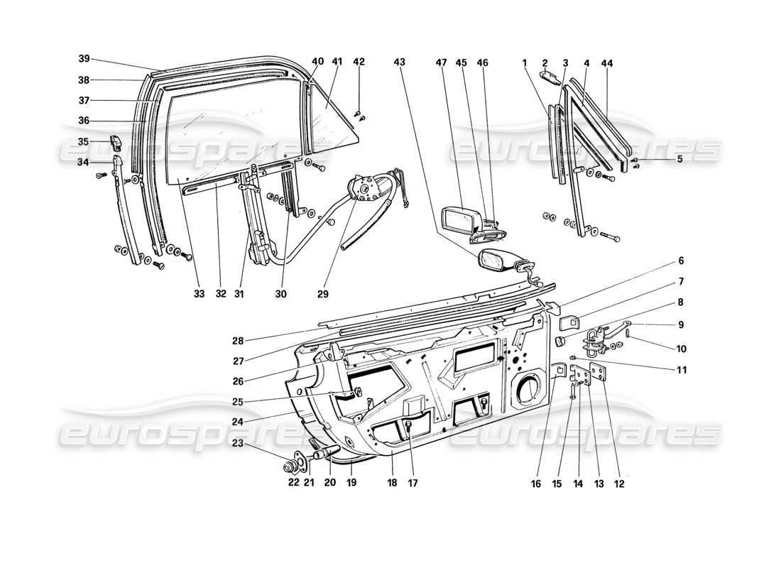 ferrari 328 (1988) diagrama de piezas de puertas (desde el vagón número 75929)