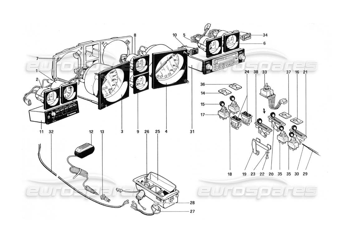 ferrari 512 bbi diagrama de piezas de instrumentos y accesorios