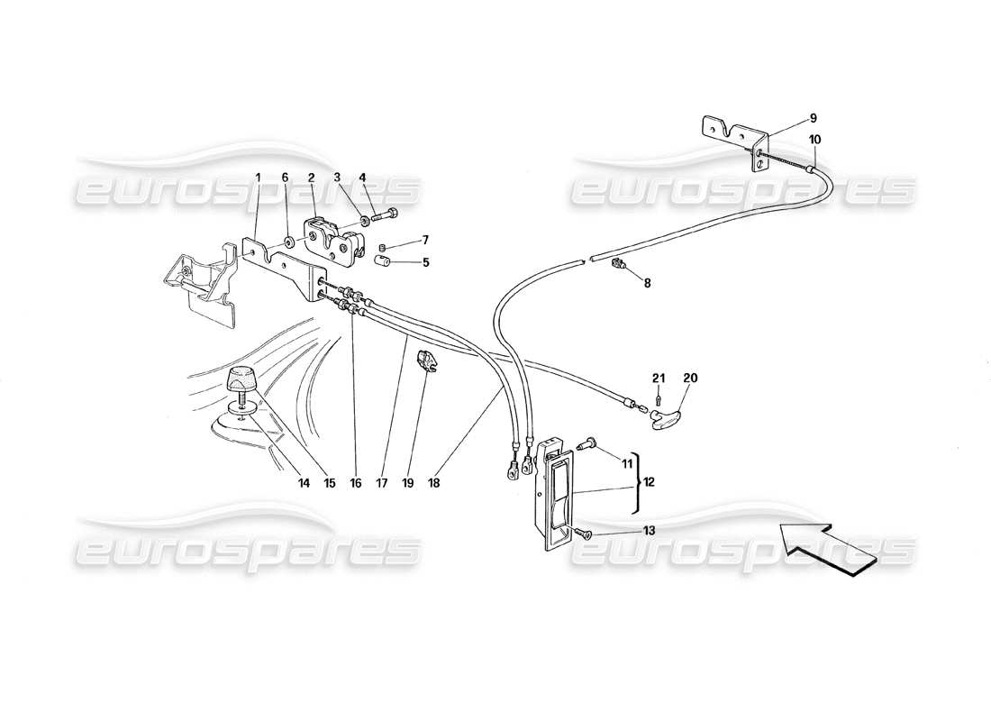 ferrari 348 (1993) tb / ts dispositivo de apertura para diagrama de piezas del capó delantero