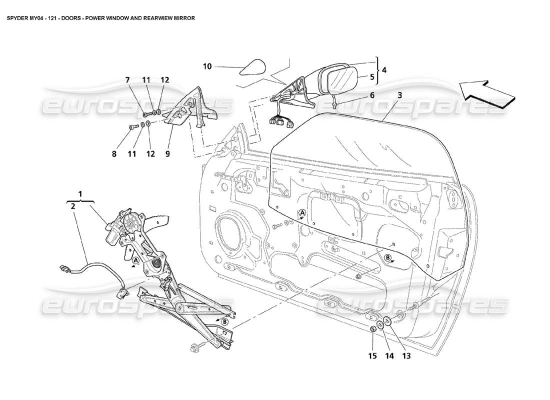 maserati 4200 spyder (2004) diagrama de piezas de la ventana eléctrica y el espejo retrovisor de las puertas