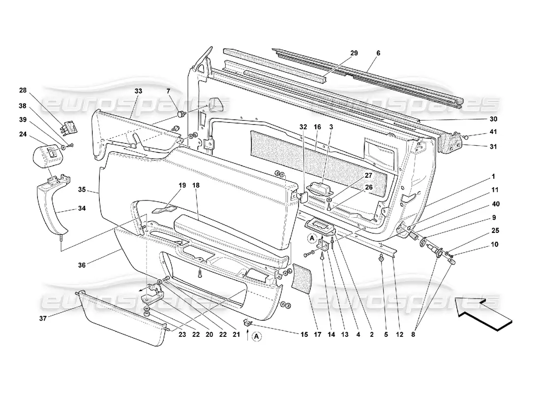 ferrari 550 maranello puertas - marcos y revestimientos diagrama de piezas
