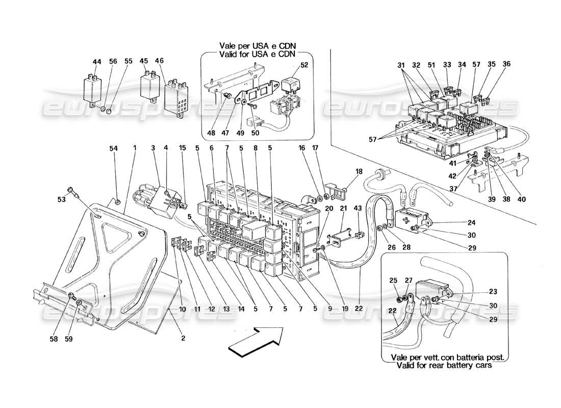 ferrari 348 (1993) tb / ts diagrama de piezas de tableros eléctricos