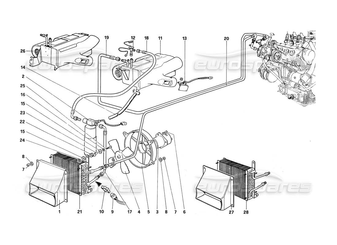ferrari 328 (1988) diagrama de piezas del sistema de aire acondicionado