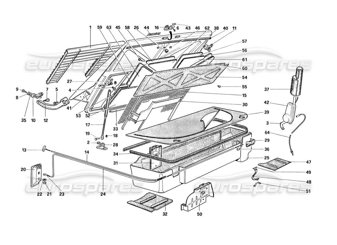 ferrari 328 (1988) cubierta del capó trasero y del maletero diagrama de piezas