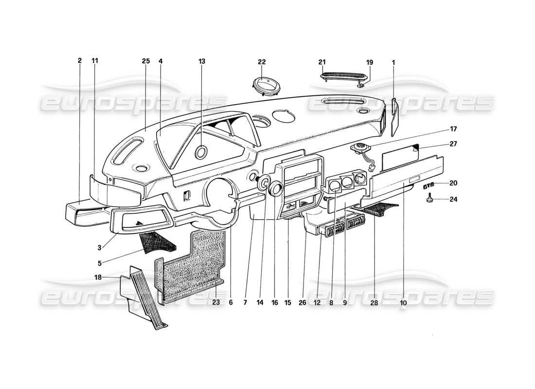 ferrari 328 (1988) panel de instrumentos (desde el automóvil número 71597) diagrama de piezas