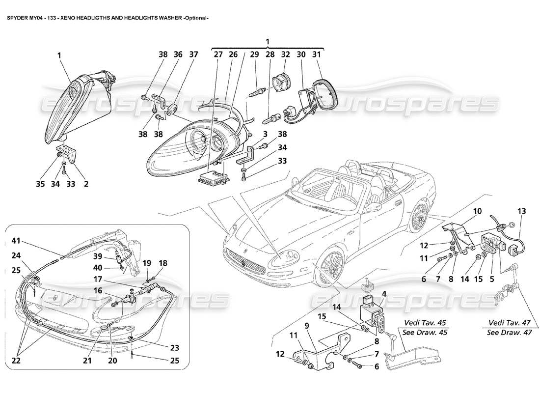 maserati 4200 spyder (2004) faros xeno y arandela opcionales diagrama de piezas