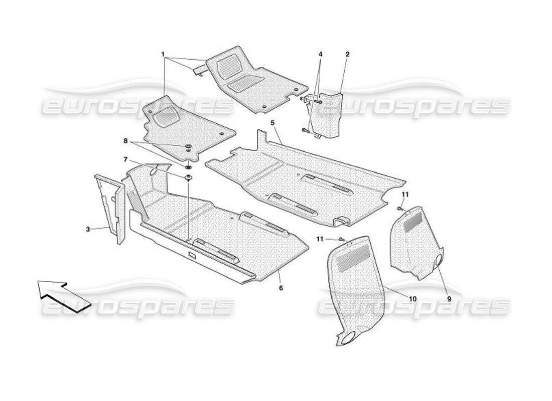 ferrari 575 superamerica diagrama de piezas de tapicería y alfombras del compartimento de pasajeros