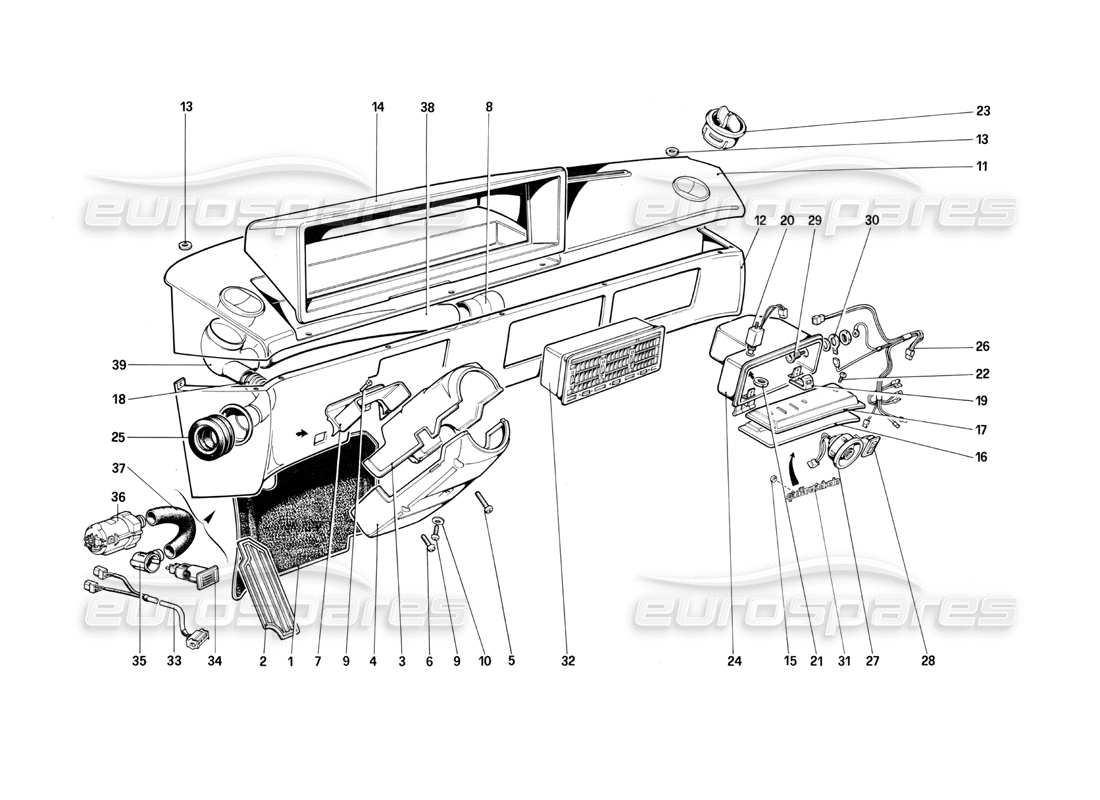 ferrari mondial 3.0 qv (1984) tablero de instrumentos diagrama de piezas
