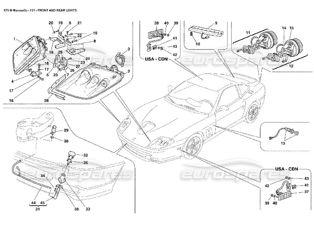 ferrari 575m maranello diagrama de piezas de las luces delanteras y traseras