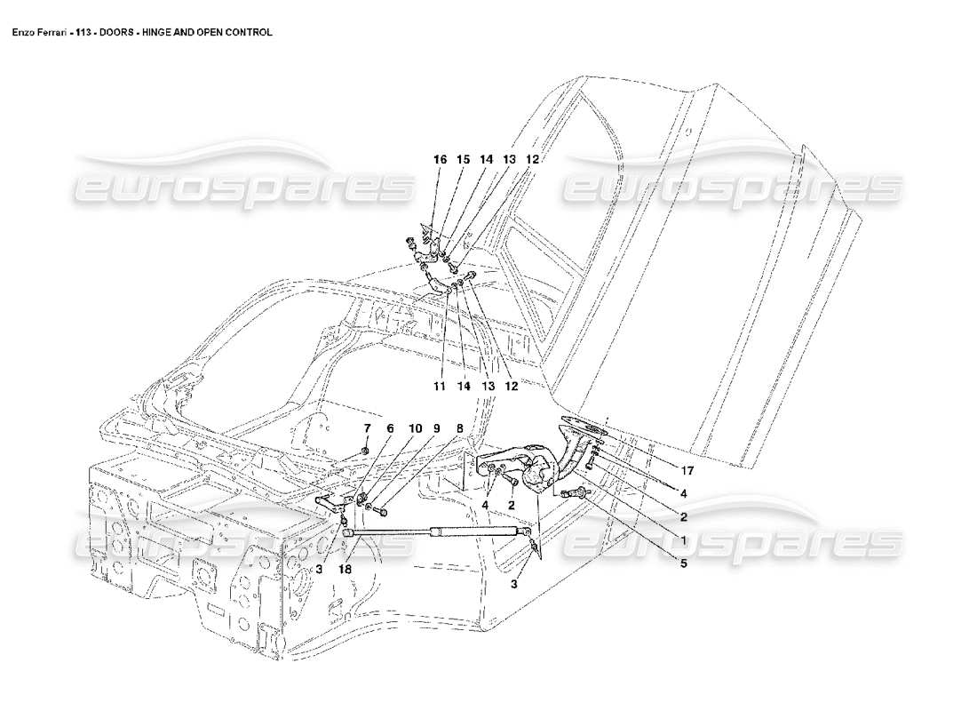 ferrari enzo puertas: bisagras y control de apertura diagrama de piezas