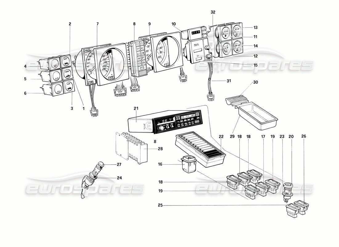 ferrari mondial 3.0 qv (1984) instruments diagrama de piezas